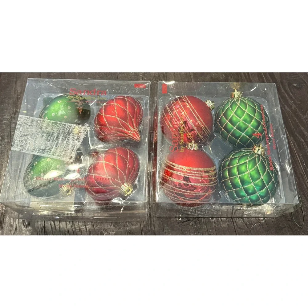 Sandra Lee 80mm Christmas Holiday Ornaments Red Green Shatterproof 8pc Set
